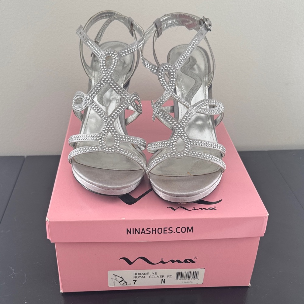 Nina Women's Silver Embellished Heels